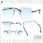 Luxury Rimless Beveled Rectangle Lens Jaguar Metal Figurine Arm Sunglasses