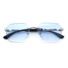 Luxury Rimless Beveled Rectangle Lens Jaguar Metal Figurine Arm Sunglasses
