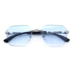 Luxury Rimless Beveled Rectangle Lens Jaguar Metal Figurine Arm Sunglasses