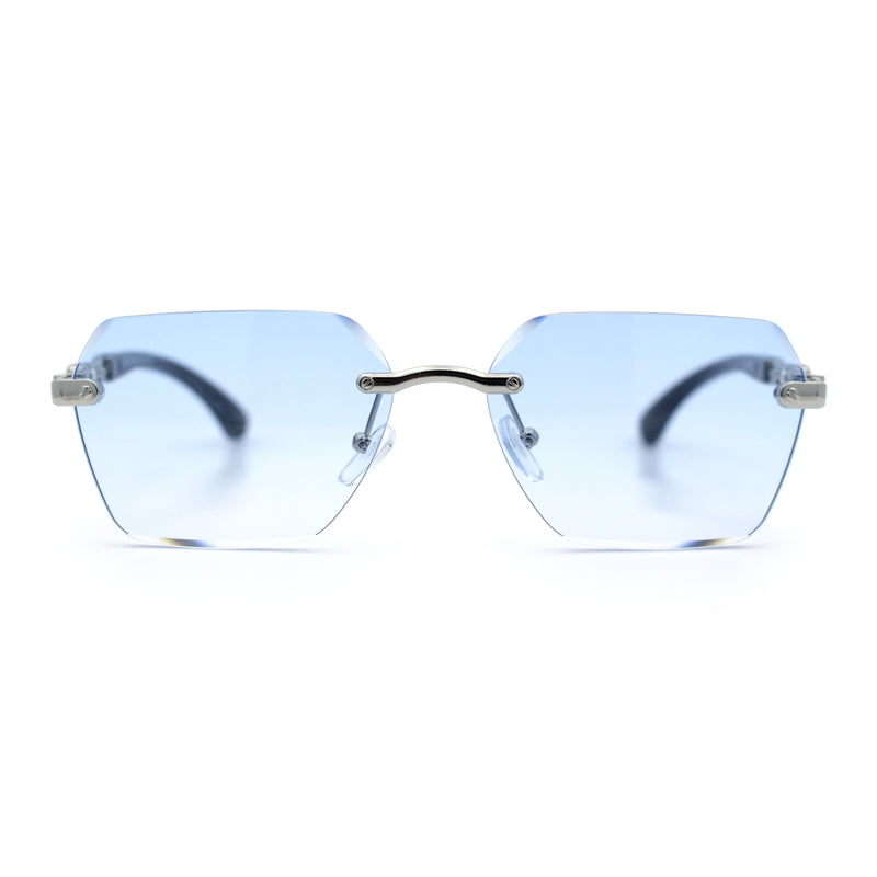 Luxury Rimless Beveled Rectangle Lens Jaguar Metal Figurine Arm Sunglasses