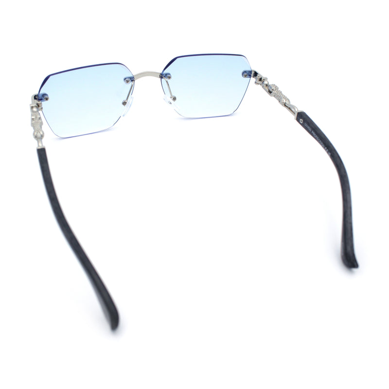 Luxury Rimless Beveled Rectangle Lens Jaguar Metal Figurine Arm Sunglasses