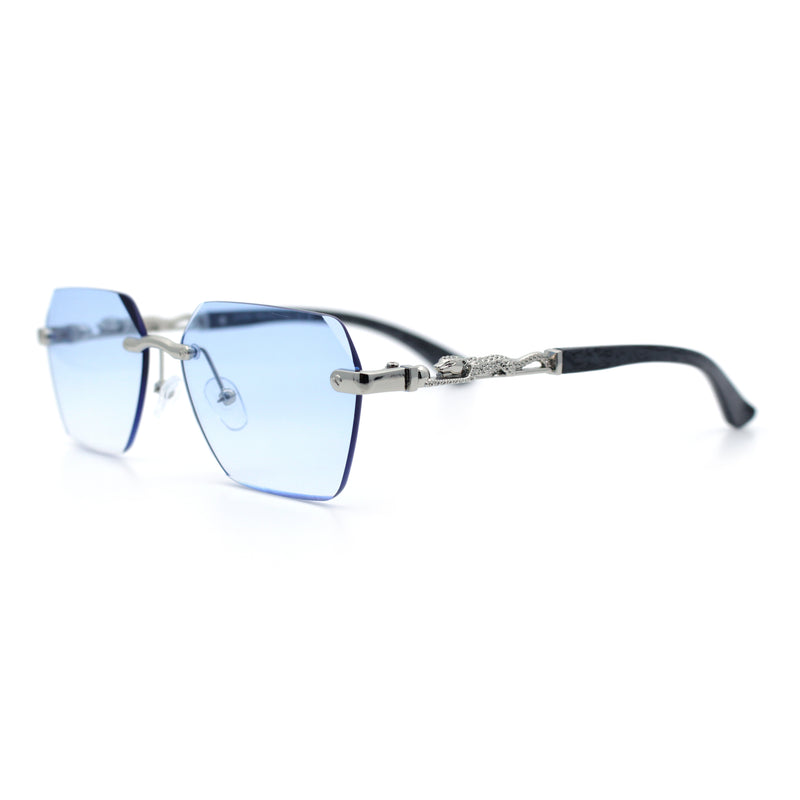 Luxury Rimless Beveled Rectangle Lens Jaguar Metal Figurine Arm Sunglasses