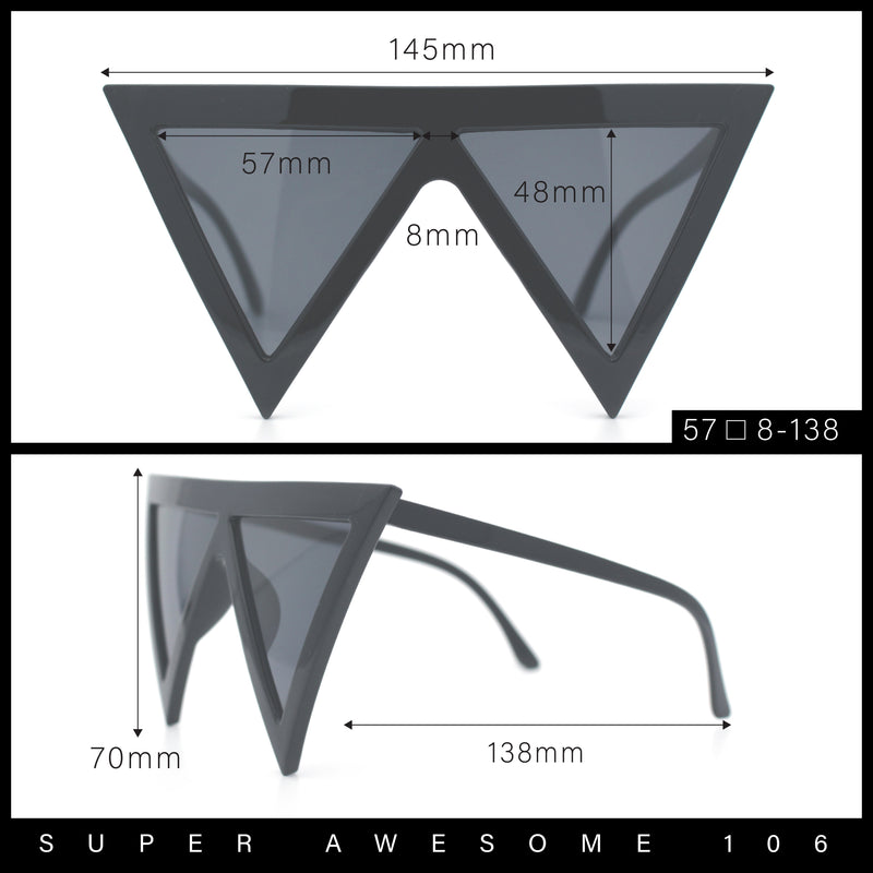 Womens Flat Top Perfect Triangle Bold Oversized Cat Eye Plastic Sunglasses