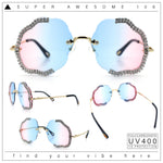 Womens Bling Rhinestone Jewel Rimless Cloud Shape Luxury Sunglasses
