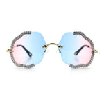 Womens Bling Rhinestone Jewel Rimless Cloud Shape Luxury Sunglasses