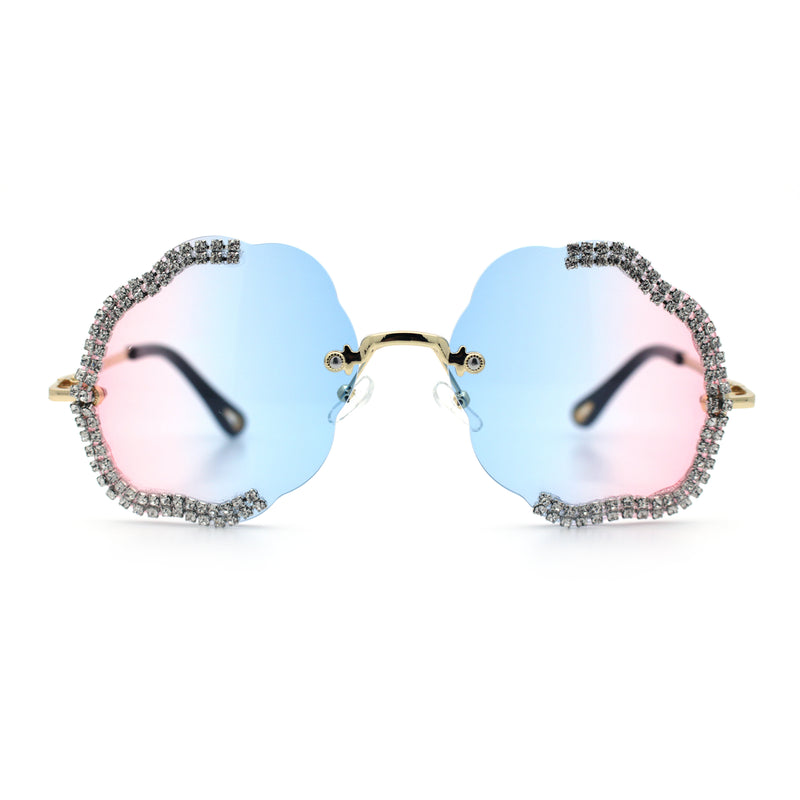 Womens Bling Rhinestone Jewel Rimless Cloud Shape Luxury Sunglasses