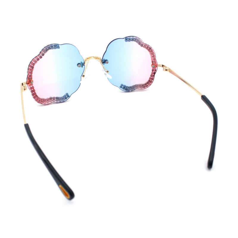 Womens Bling Rhinestone Jewel Rimless Cloud Shape Luxury Sunglasses