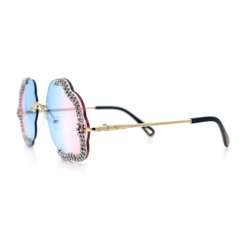 Womens Bling Rhinestone Jewel Rimless Cloud Shape Luxury Sunglasses