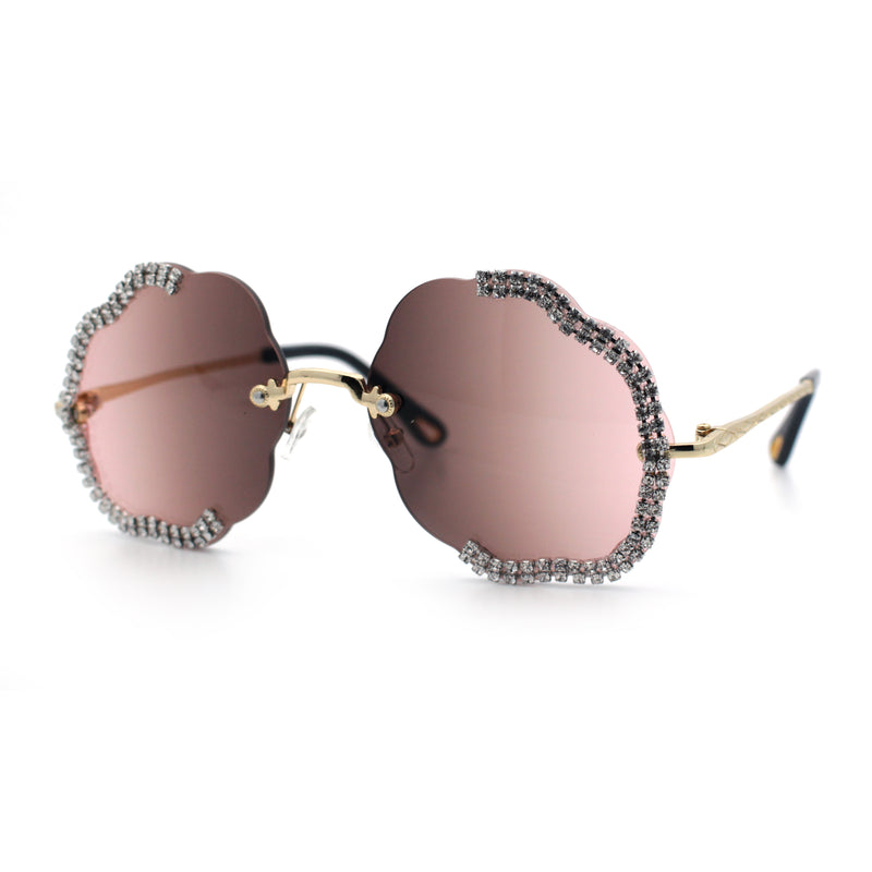 Womens Bling Rhinestone Jewel Rimless Cloud Shape Luxury Sunglasses