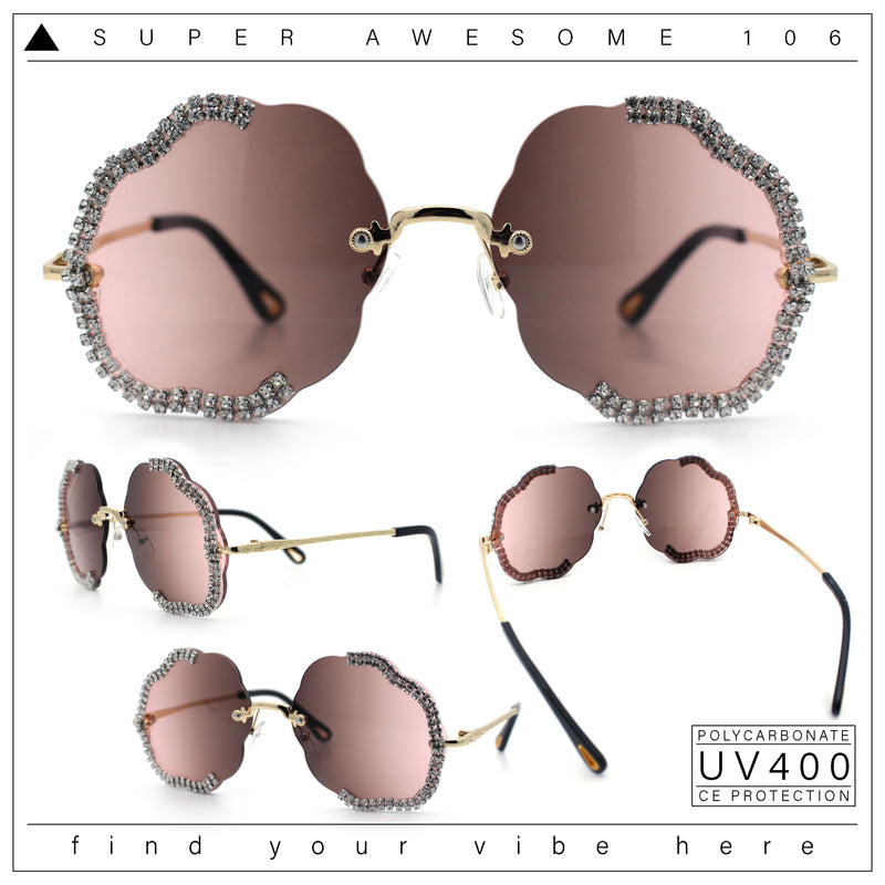 Womens Bling Rhinestone Jewel Rimless Cloud Shape Luxury Sunglasses