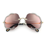 Womens Bling Rhinestone Jewel Rimless Cloud Shape Luxury Sunglasses