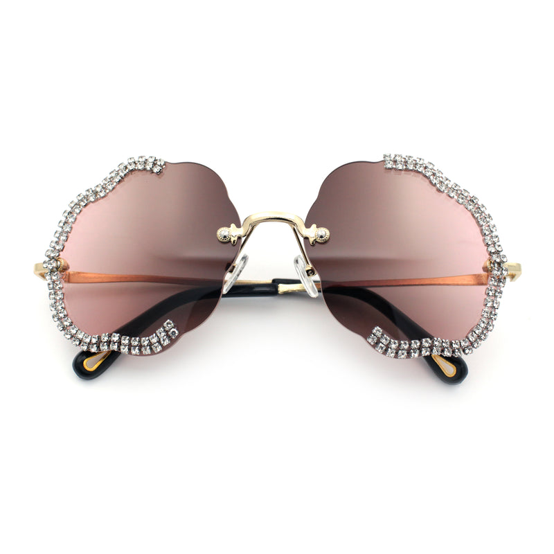 Womens Bling Rhinestone Jewel Rimless Cloud Shape Luxury Sunglasses