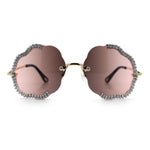 Womens Bling Rhinestone Jewel Rimless Cloud Shape Luxury Sunglasses