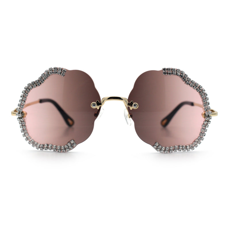 Womens Bling Rhinestone Jewel Rimless Cloud Shape Luxury Sunglasses