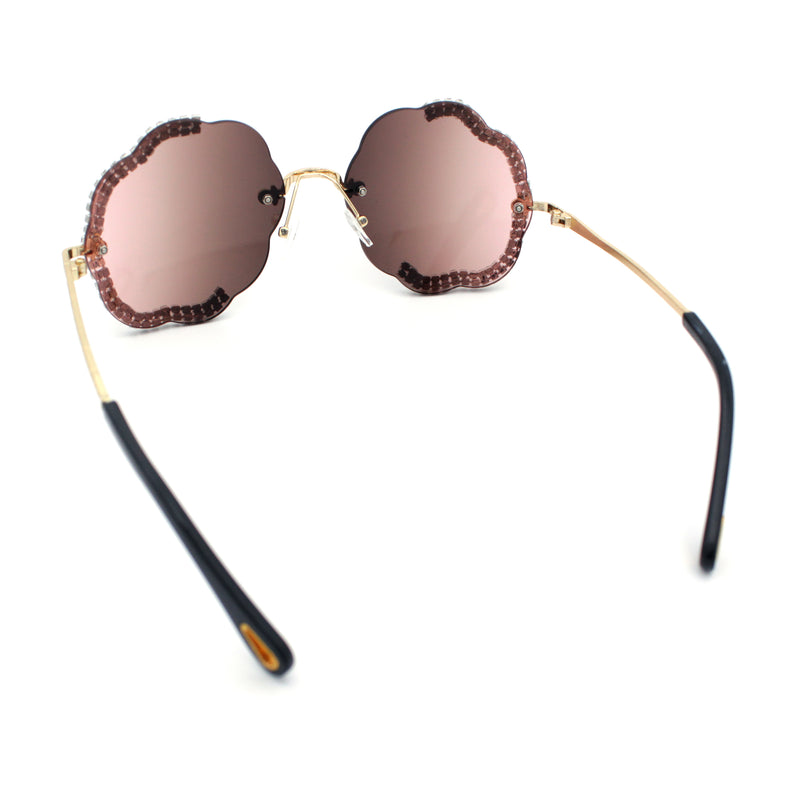 Womens Bling Rhinestone Jewel Rimless Cloud Shape Luxury Sunglasses