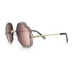 Womens Bling Rhinestone Jewel Rimless Cloud Shape Luxury Sunglasses