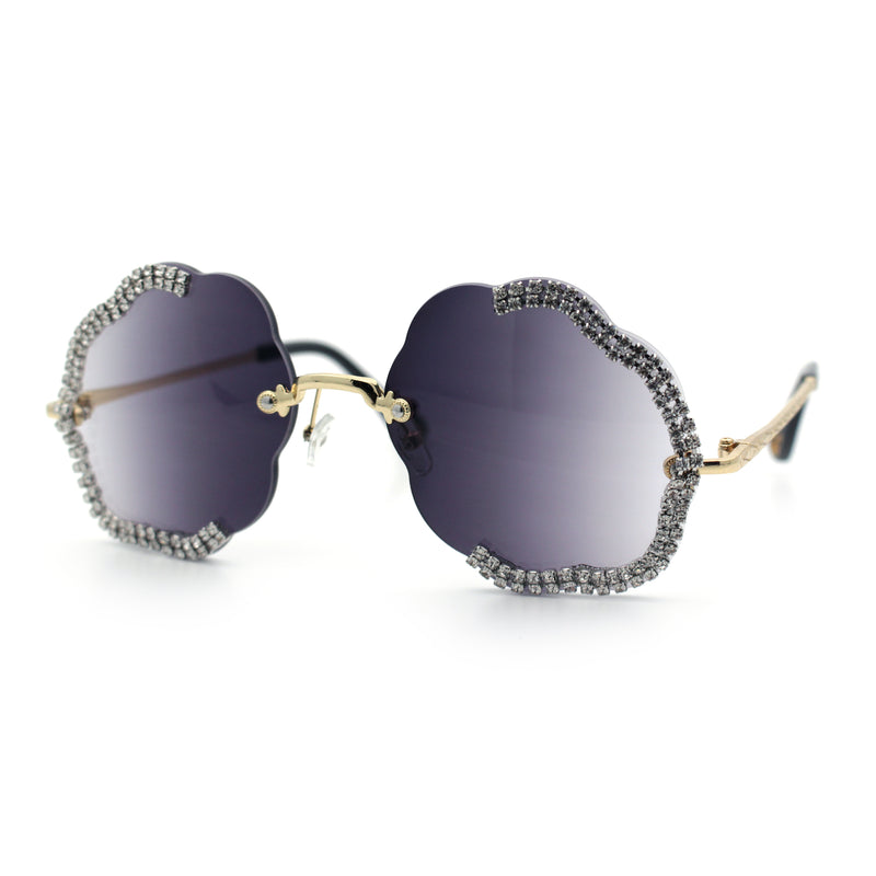 Womens Bling Rhinestone Jewel Rimless Cloud Shape Luxury Sunglasses