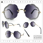 Womens Bling Rhinestone Jewel Rimless Cloud Shape Luxury Sunglasses