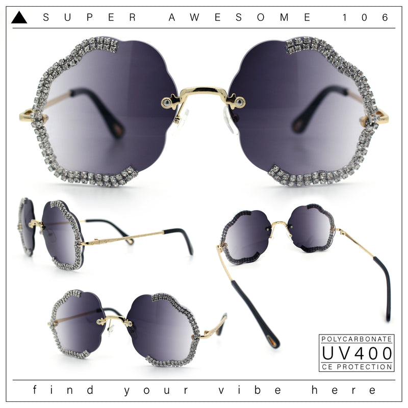Womens Bling Rhinestone Jewel Rimless Cloud Shape Luxury Sunglasses
