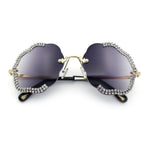Womens Bling Rhinestone Jewel Rimless Cloud Shape Luxury Sunglasses