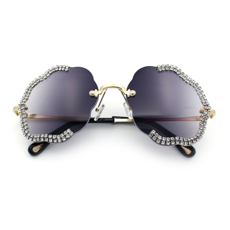 Womens Bling Rhinestone Jewel Rimless Cloud Shape Luxury Sunglasses