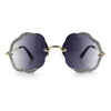 Womens Bling Rhinestone Jewel Rimless Cloud Shape Luxury Sunglasses