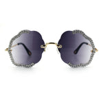 Womens Bling Rhinestone Jewel Rimless Cloud Shape Luxury Sunglasses