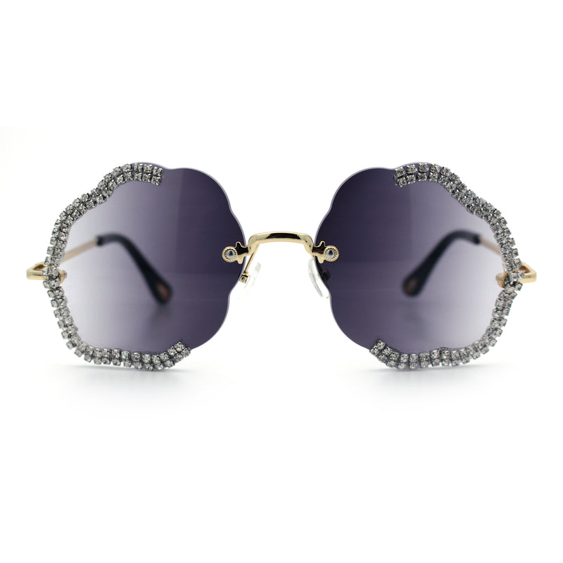 Womens Bling Rhinestone Jewel Rimless Cloud Shape Luxury Sunglasses