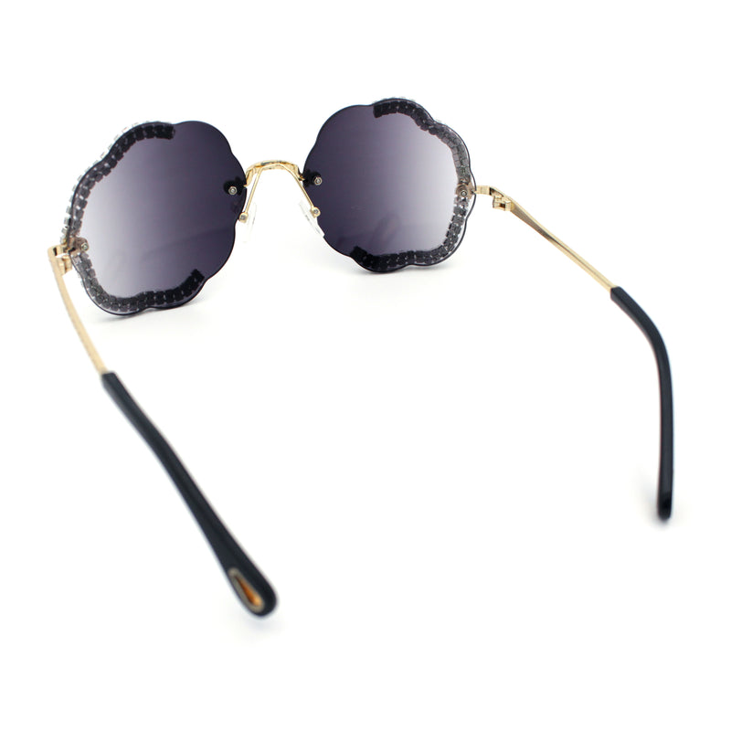Womens Bling Rhinestone Jewel Rimless Cloud Shape Luxury Sunglasses