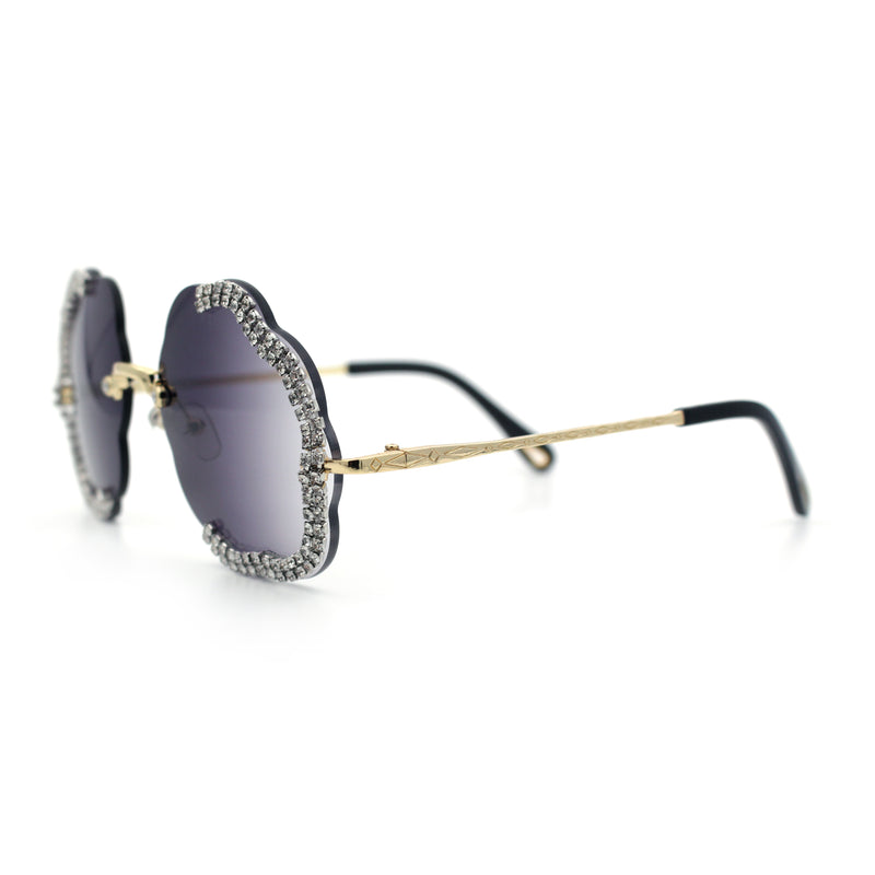 Womens Bling Rhinestone Jewel Rimless Cloud Shape Luxury Sunglasses