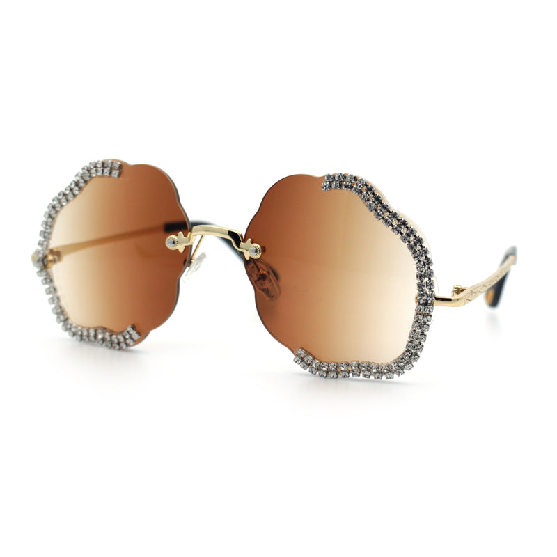 Womens Bling Rhinestone Jewel Rimless Cloud Shape Luxury Sunglasses