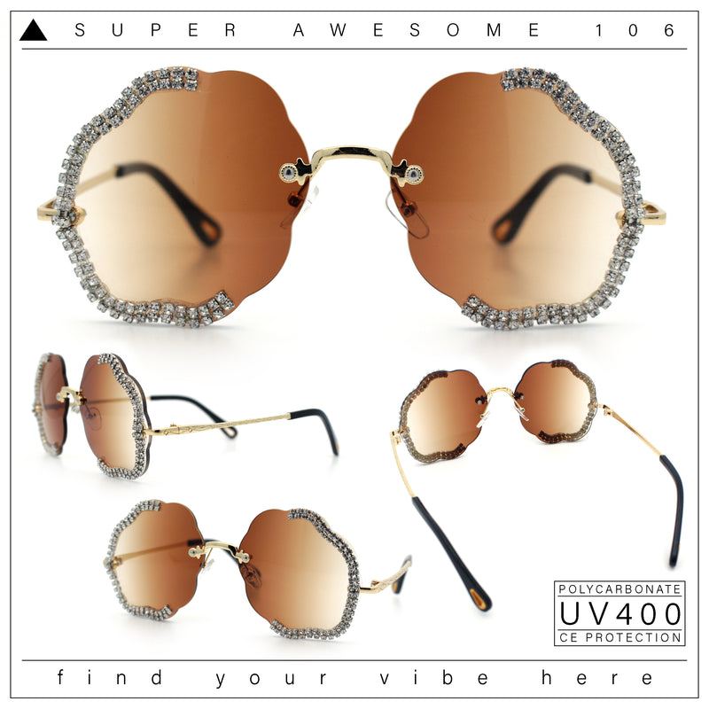Womens Bling Rhinestone Jewel Rimless Cloud Shape Luxury Sunglasses