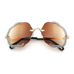 Womens Bling Rhinestone Jewel Rimless Cloud Shape Luxury Sunglasses