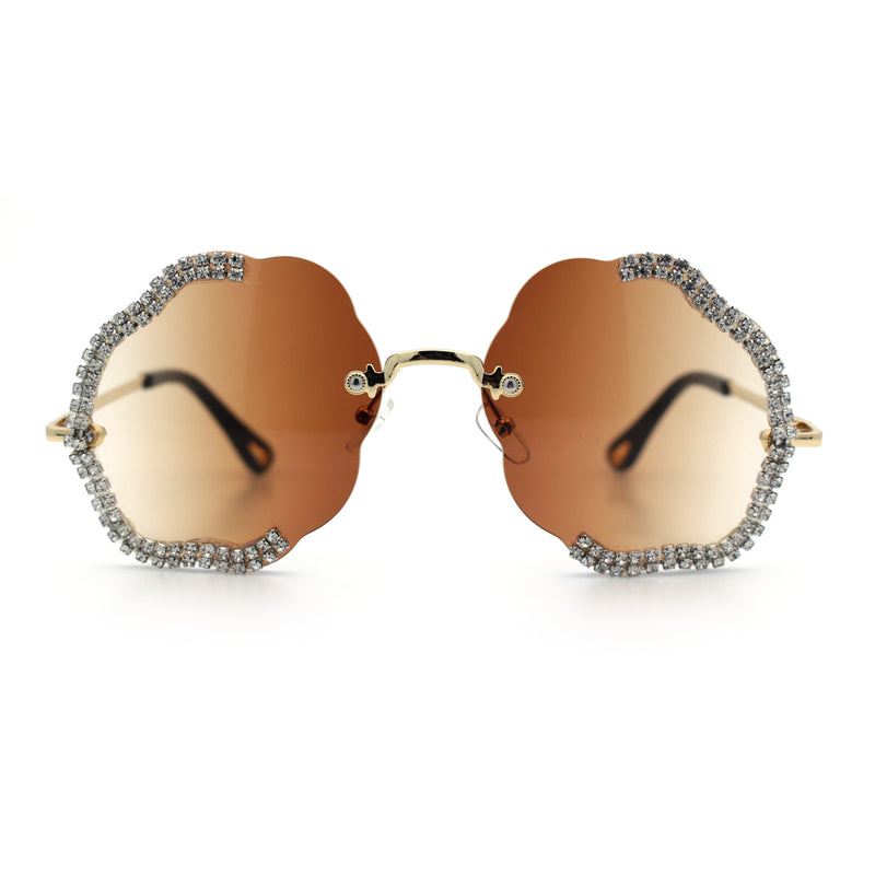 Womens Bling Rhinestone Jewel Rimless Cloud Shape Luxury Sunglasses