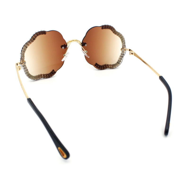 Womens Bling Rhinestone Jewel Rimless Cloud Shape Luxury Sunglasses