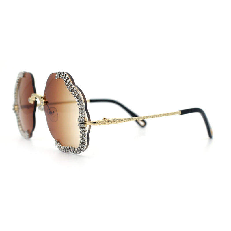 Womens Bling Rhinestone Jewel Rimless Cloud Shape Luxury Sunglasses
