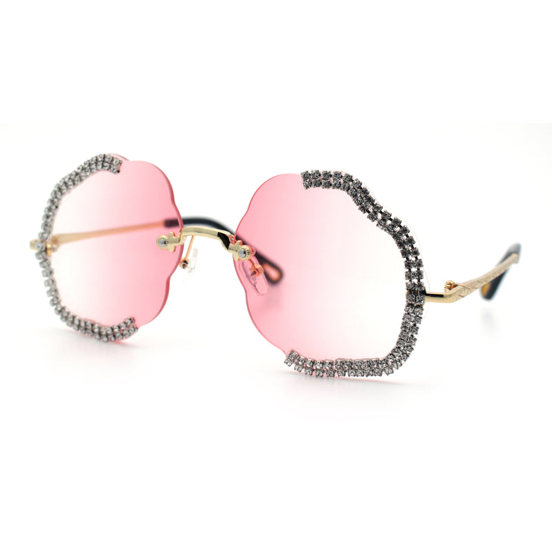 Womens Bling Rhinestone Jewel Rimless Cloud Shape Luxury Sunglasses