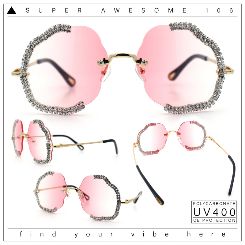 Womens Bling Rhinestone Jewel Rimless Cloud Shape Luxury Sunglasses