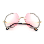Womens Bling Rhinestone Jewel Rimless Cloud Shape Luxury Sunglasses
