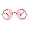 Womens Bling Rhinestone Jewel Rimless Cloud Shape Luxury Sunglasses