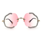 Womens Bling Rhinestone Jewel Rimless Cloud Shape Luxury Sunglasses