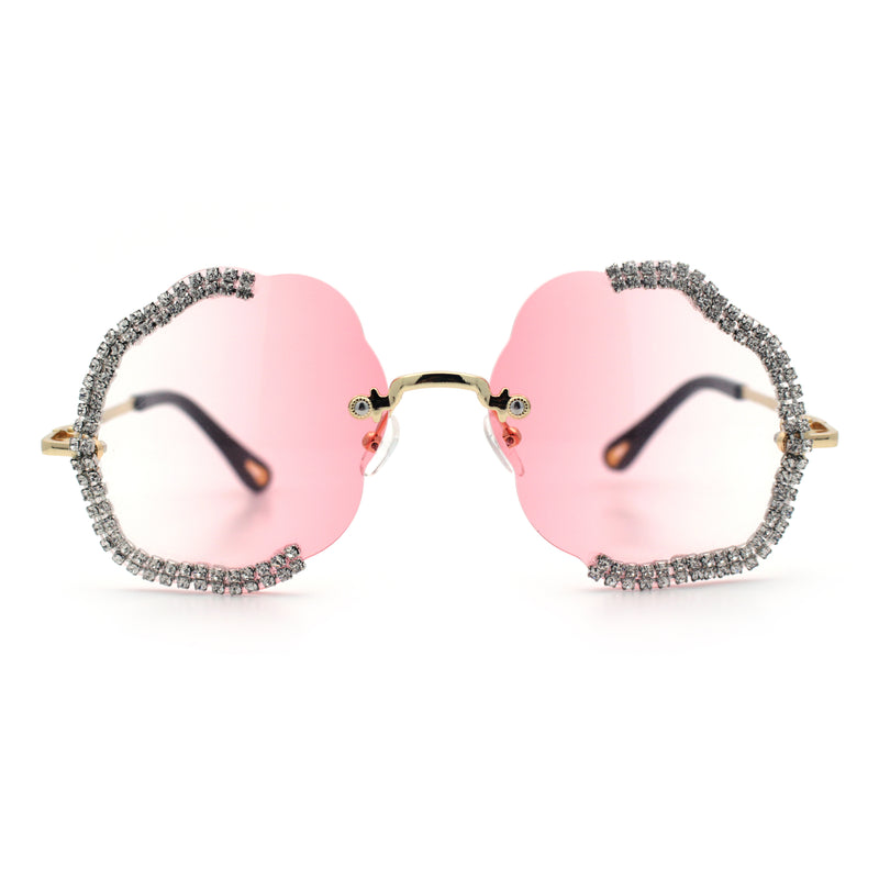 Womens Bling Rhinestone Jewel Rimless Cloud Shape Luxury Sunglasses
