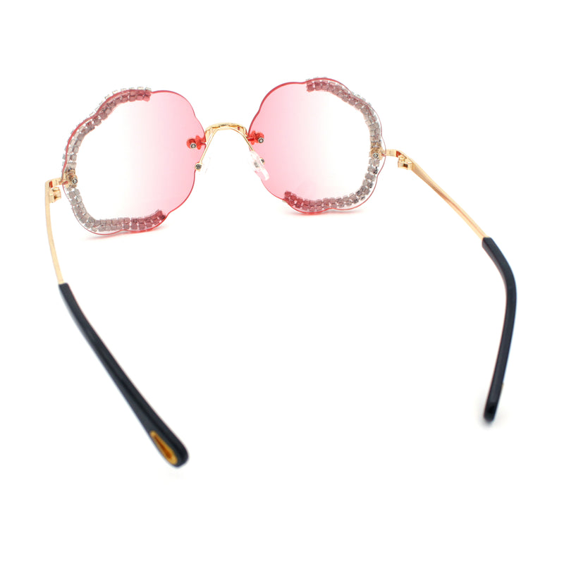Womens Bling Rhinestone Jewel Rimless Cloud Shape Luxury Sunglasses