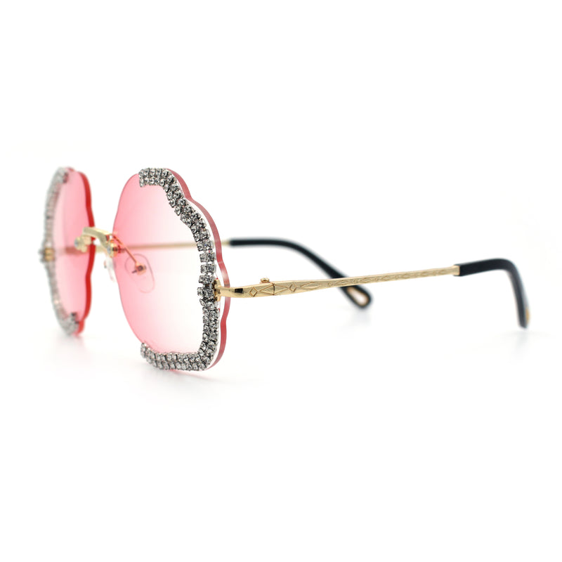 Womens Bling Rhinestone Jewel Rimless Cloud Shape Luxury Sunglasses