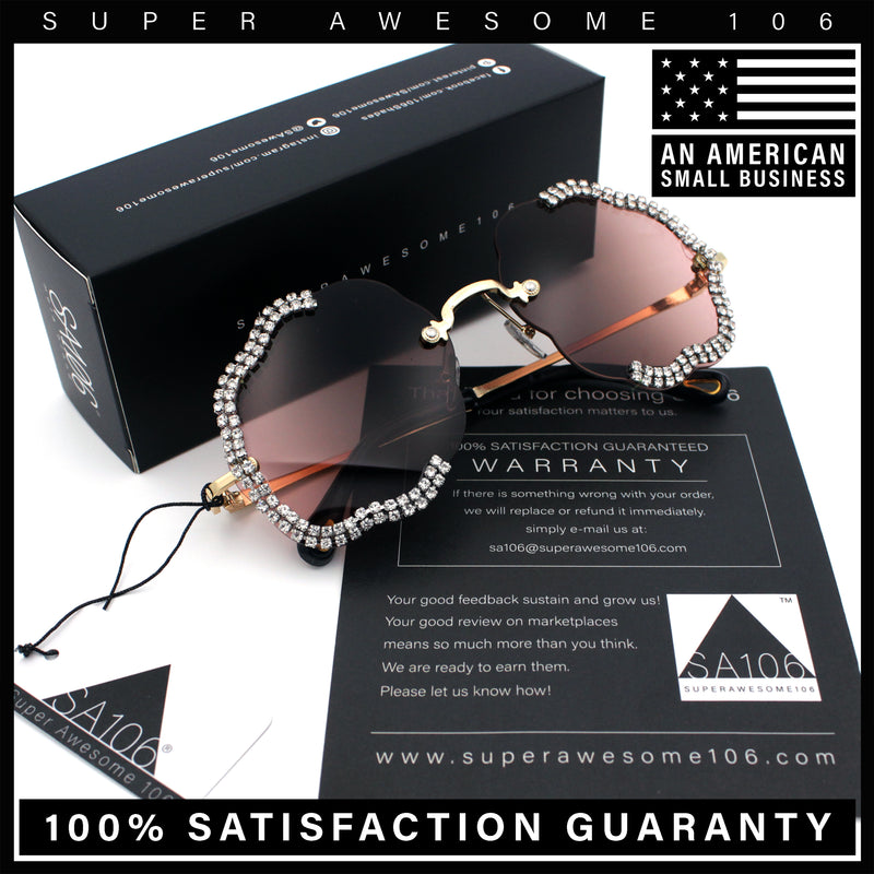 Womens Bling Rhinestone Jewel Rimless Cloud Shape Luxury Sunglasses