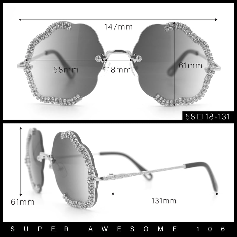 Womens Bling Rhinestone Jewel Rimless Cloud Shape Luxury Sunglasses