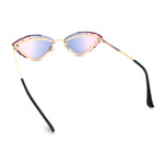Womens Bling Rhinestone Rimless Cat Eye Metal Rim Luxury Sunglasses