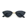 Womens Bling Rhinestone Rimless Cat Eye Metal Rim Luxury Sunglasses