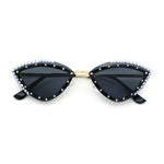 Womens Bling Rhinestone Rimless Cat Eye Metal Rim Luxury Sunglasses