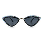 Womens Bling Rhinestone Rimless Cat Eye Metal Rim Luxury Sunglasses